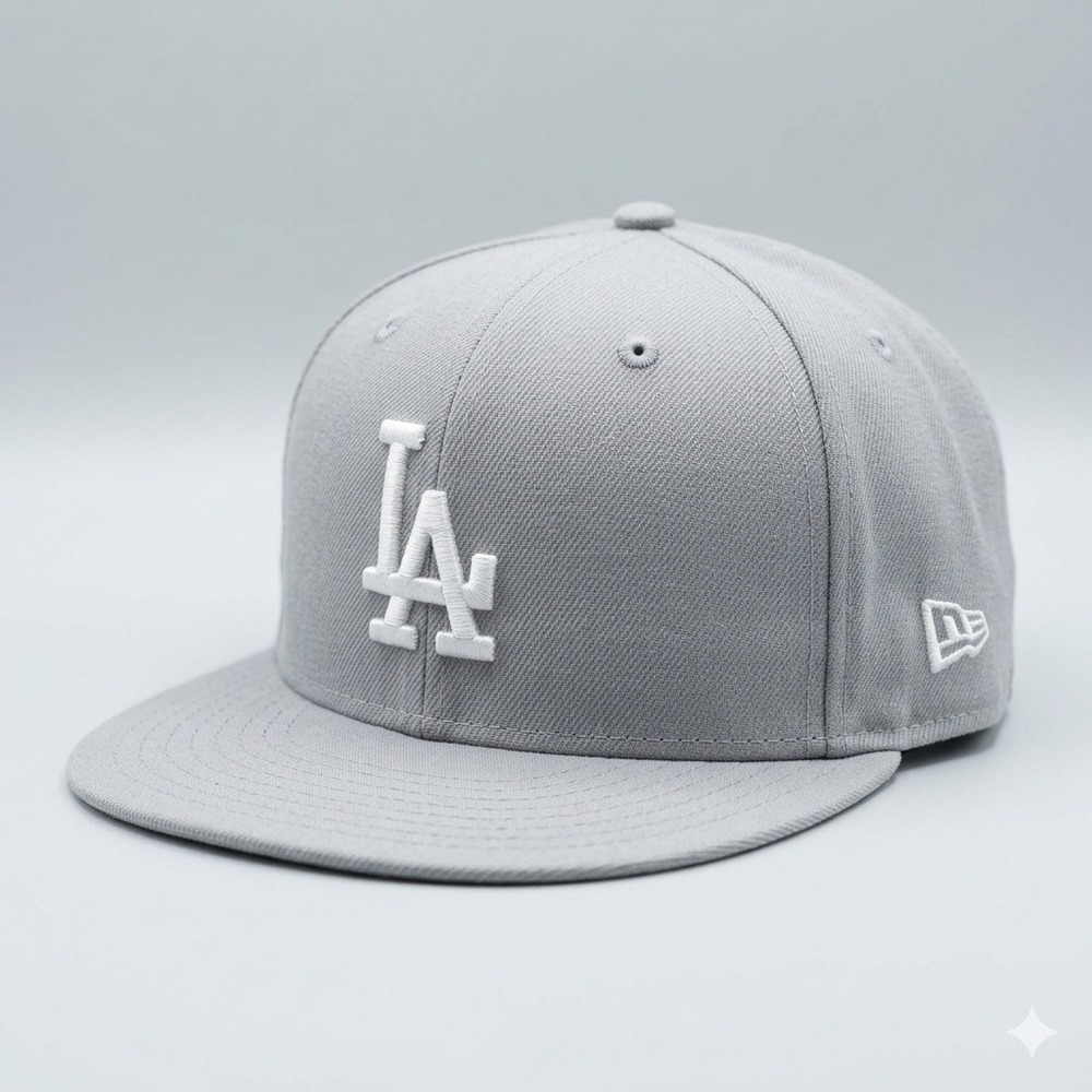 New Era 59FIFTY‎ Los Angeles Dodgers Fitted Hat Grey White LA Logo Size 7 1/8